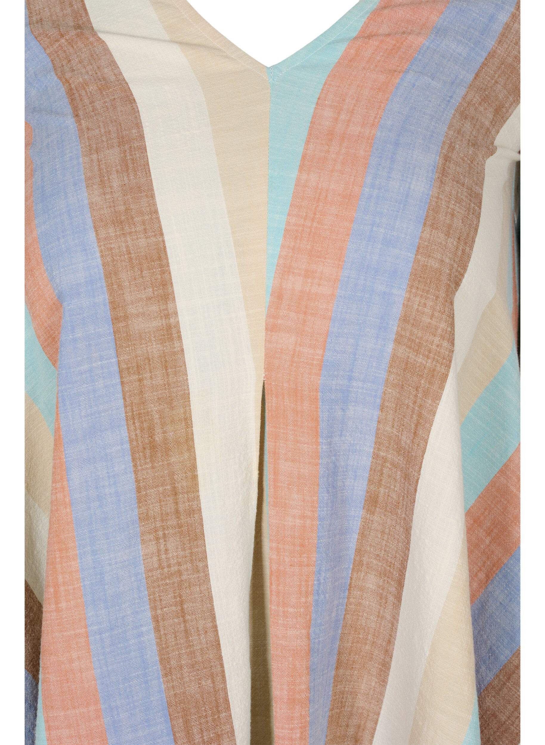 Zizzi Gestreiftes Kleid aus Baumwolle mit A-Linie, Multi Stripe, Packshot image number 2