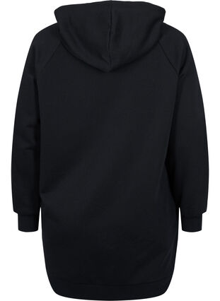 Langes Sweatshirt mit Kapuze und Printdetails, Black w. Logo Print, Packshot image number 1