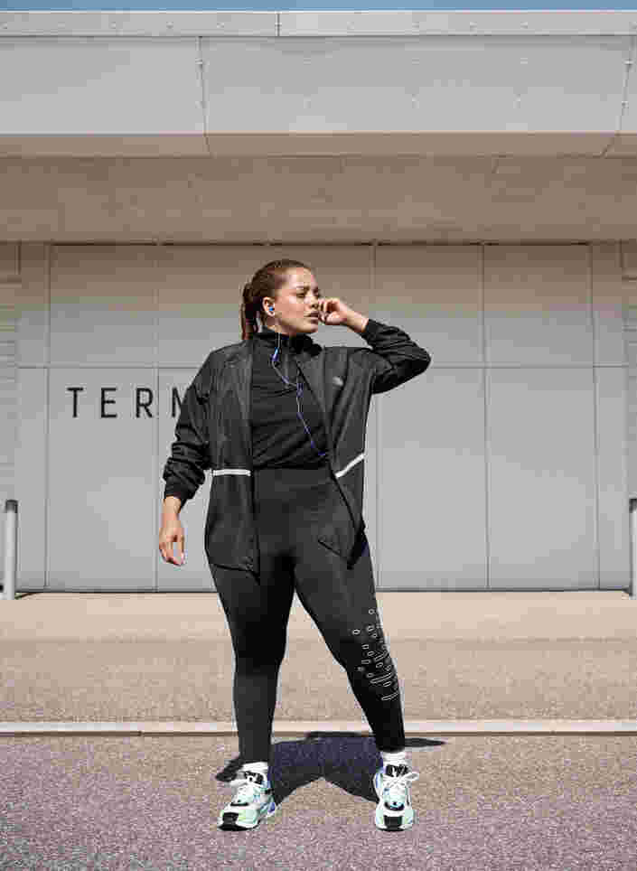 Einfarbige Trainingstights mit Reflektorenprint in 7/8-Länge, Black Reflex, Image