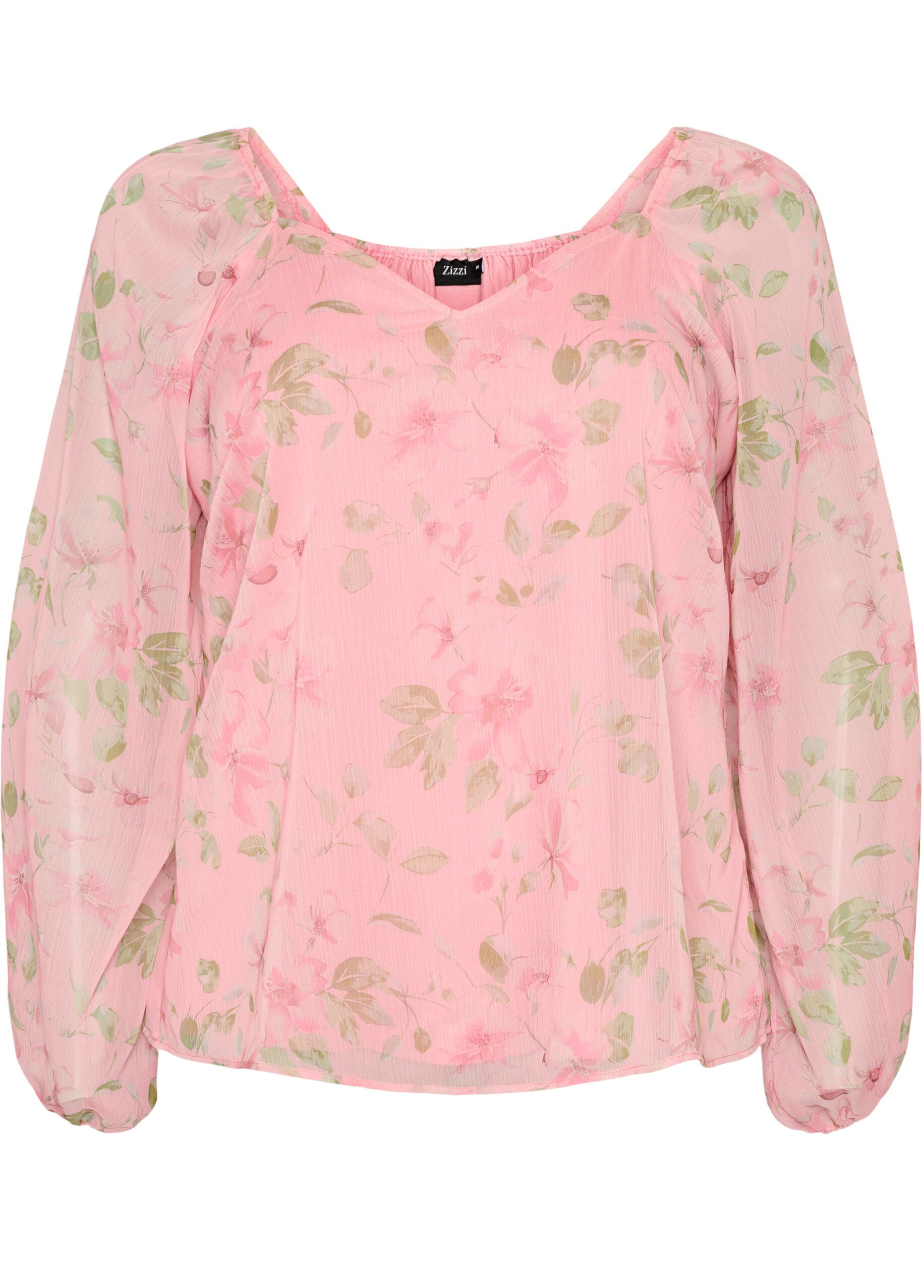ZizziBluse aus Chiffon mit gebl&uuml;mtem Print und langen &Auml;rmeln, Rot, Packshot image number 0