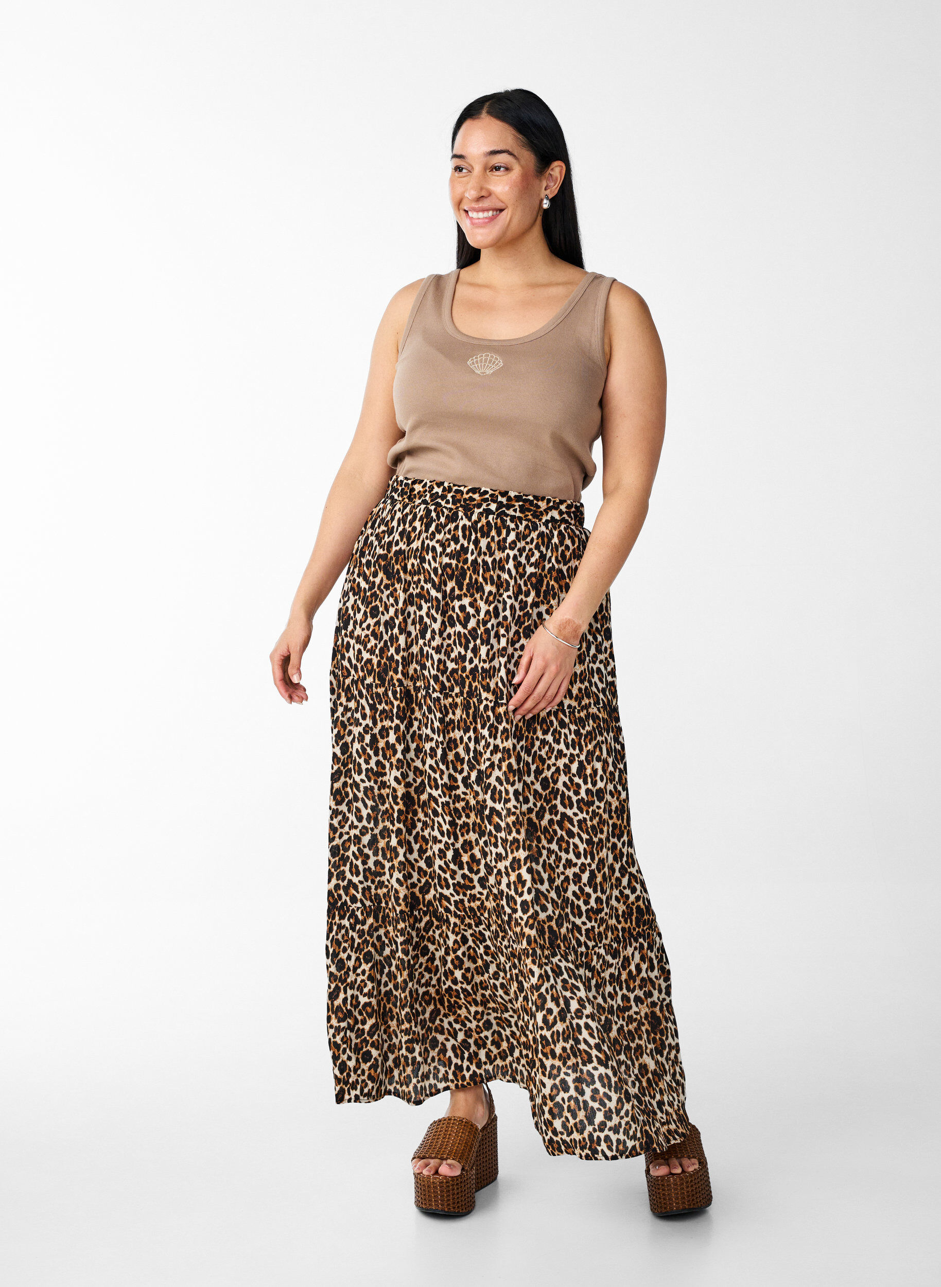 ZizziTailleiertes Top mit Motiv, Braun, Model image number 1