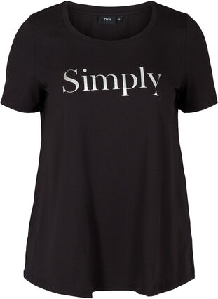 Kurzarm T-Shirt aus Baumwolle mit Aufdruck, Black SIMPLY, Packshot image number 0