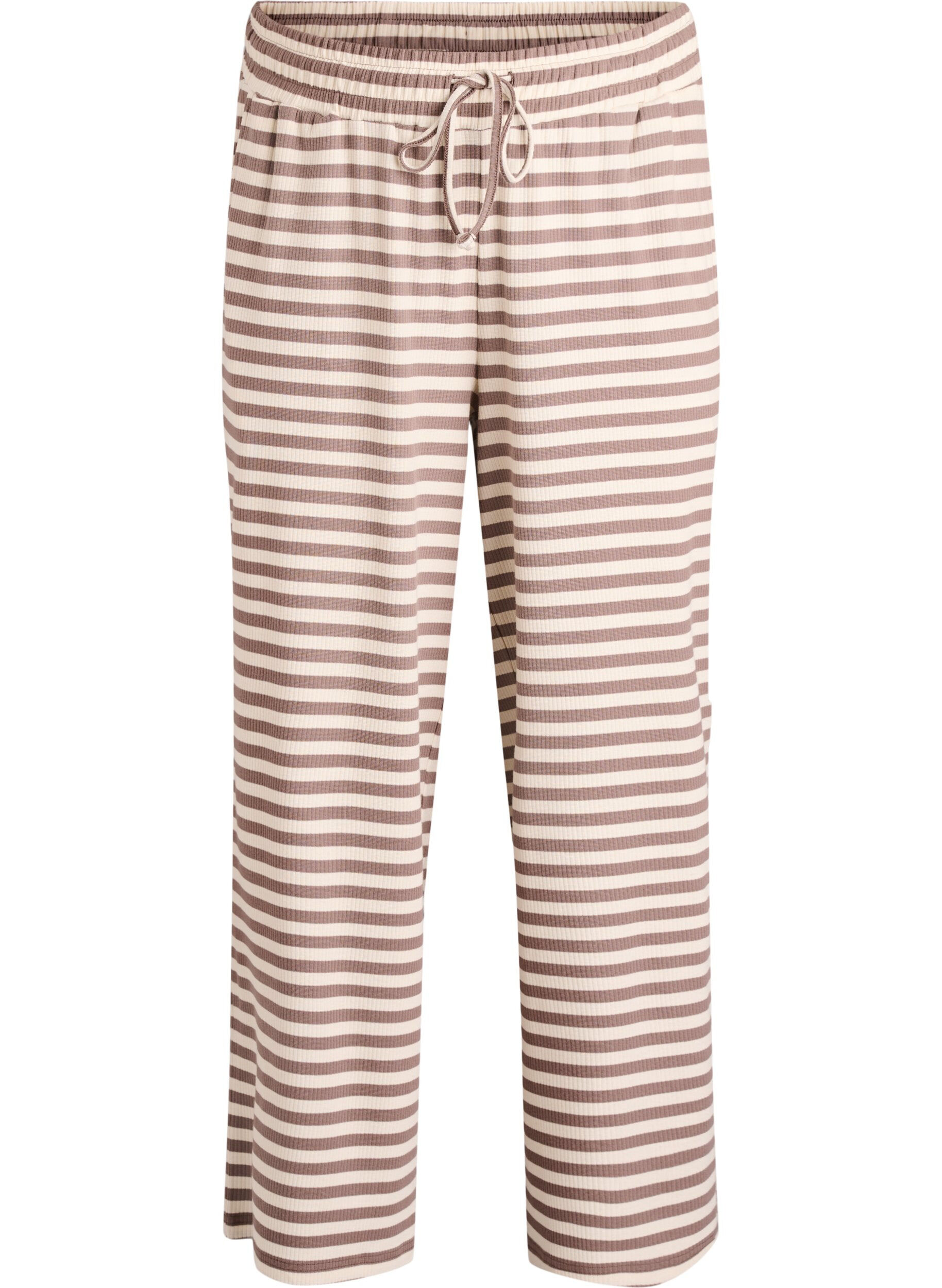 Gestreifte Schlafanzughose mit hoher Taille und weiten Beinen
