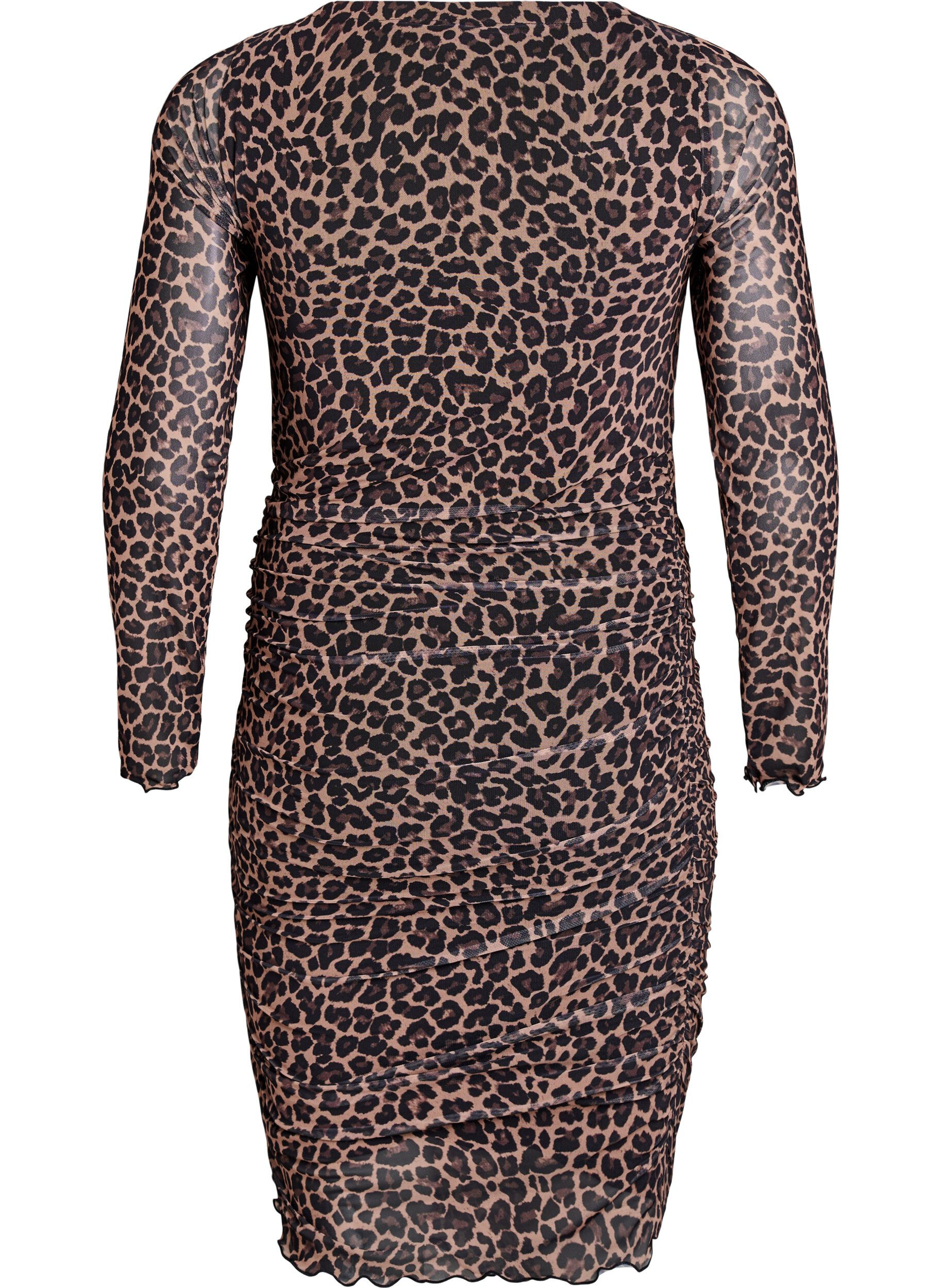 Zizzi Kurzes Kleid aus Mesh mit Leopardenmuster, Braun, Packshot image number 1