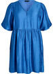 Kurzes Kleid mit Struktur und kurzen Ballonärmeln, Blau, Packshot image number 0