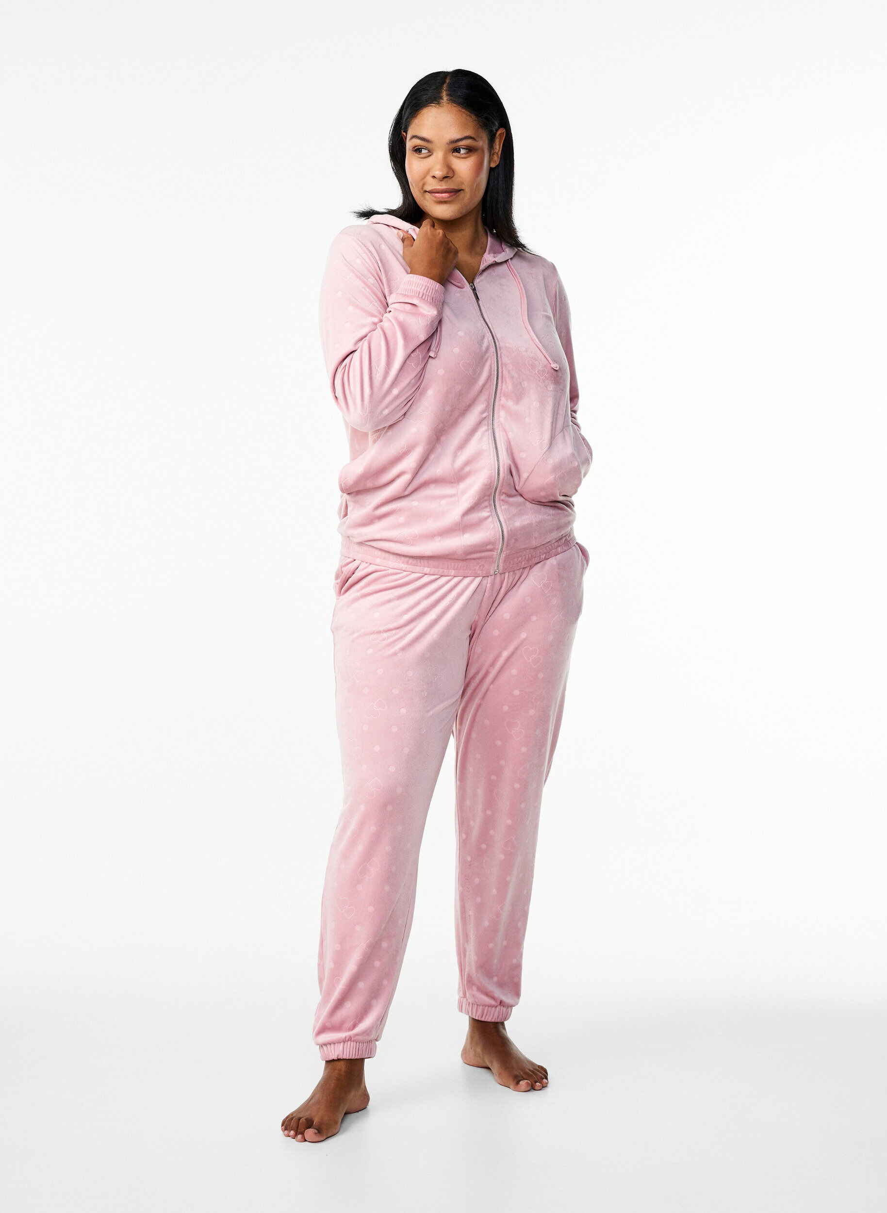 Zizzi Velourhose mit gepr&auml;gtem Muster, Rot, Model image number 0