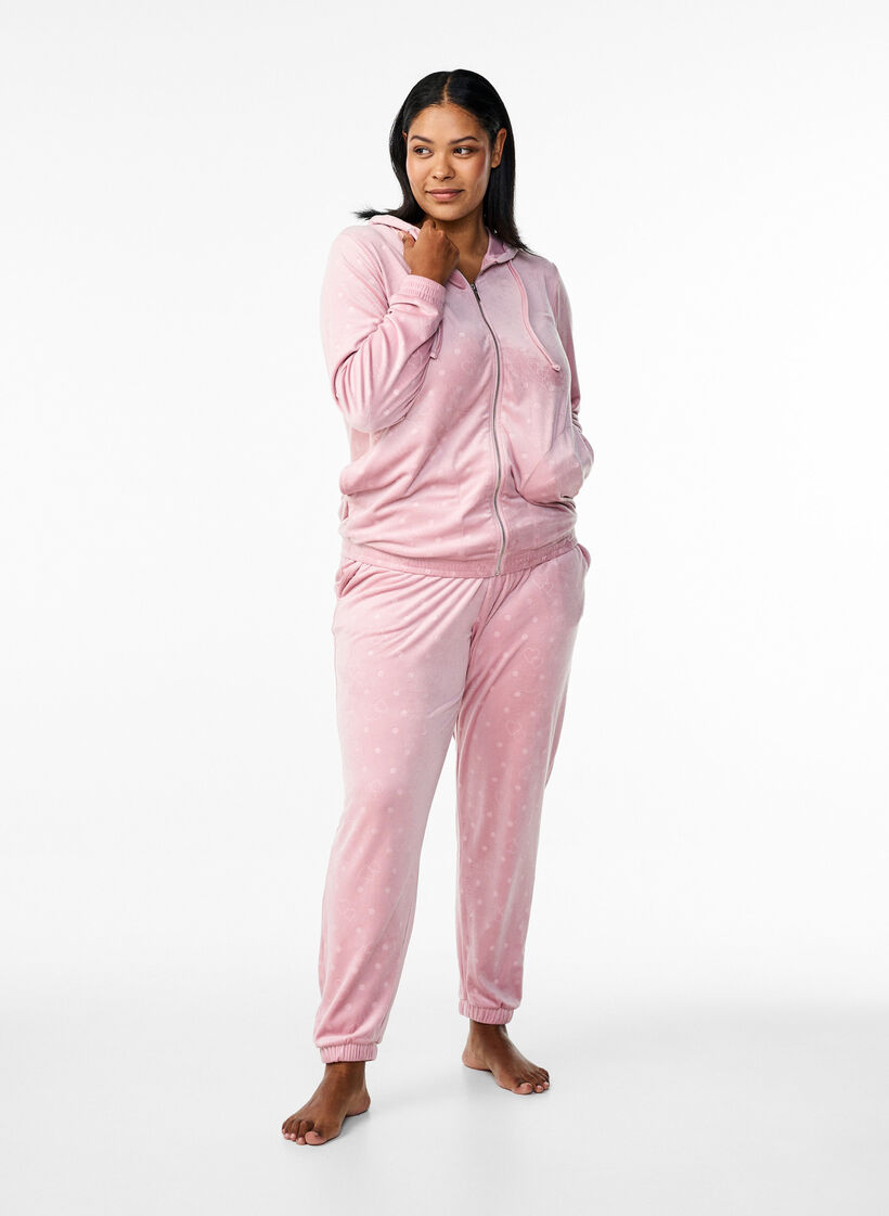 Velourhose mit gepr&auml;gtem Muster, Rot, Model image number 0