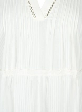 Baumwollkleid mit 3/4-Ärmeln und Rüschen, Bright White, Packshot image number 2