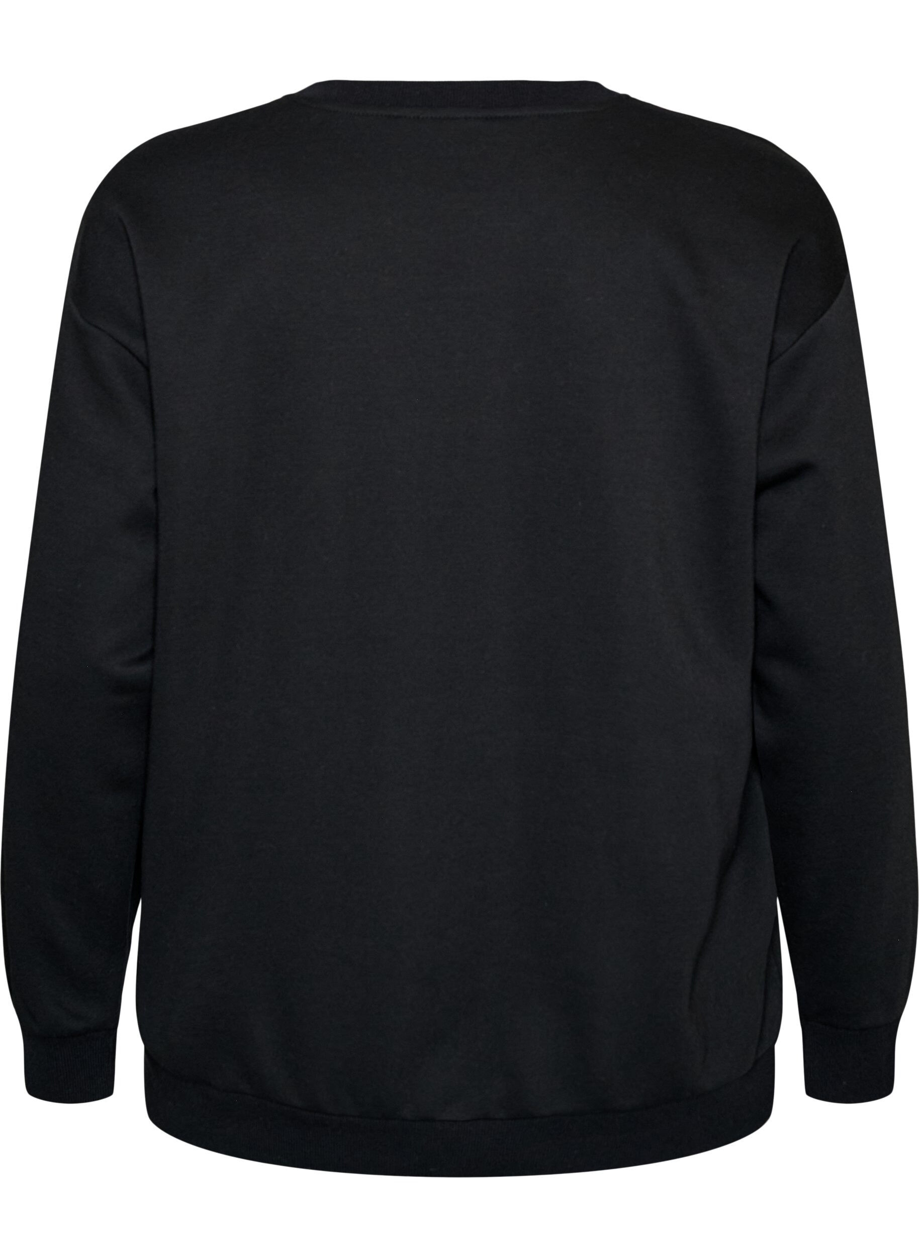 ZizziSweatshirt mit gesticktem Text, Schwarz, Packshot image number 1