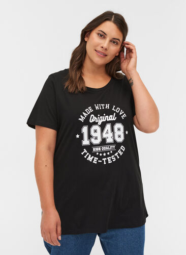T-Shirt aus Bio-Baumwolle mit Printdetails, Black, Model image number 0