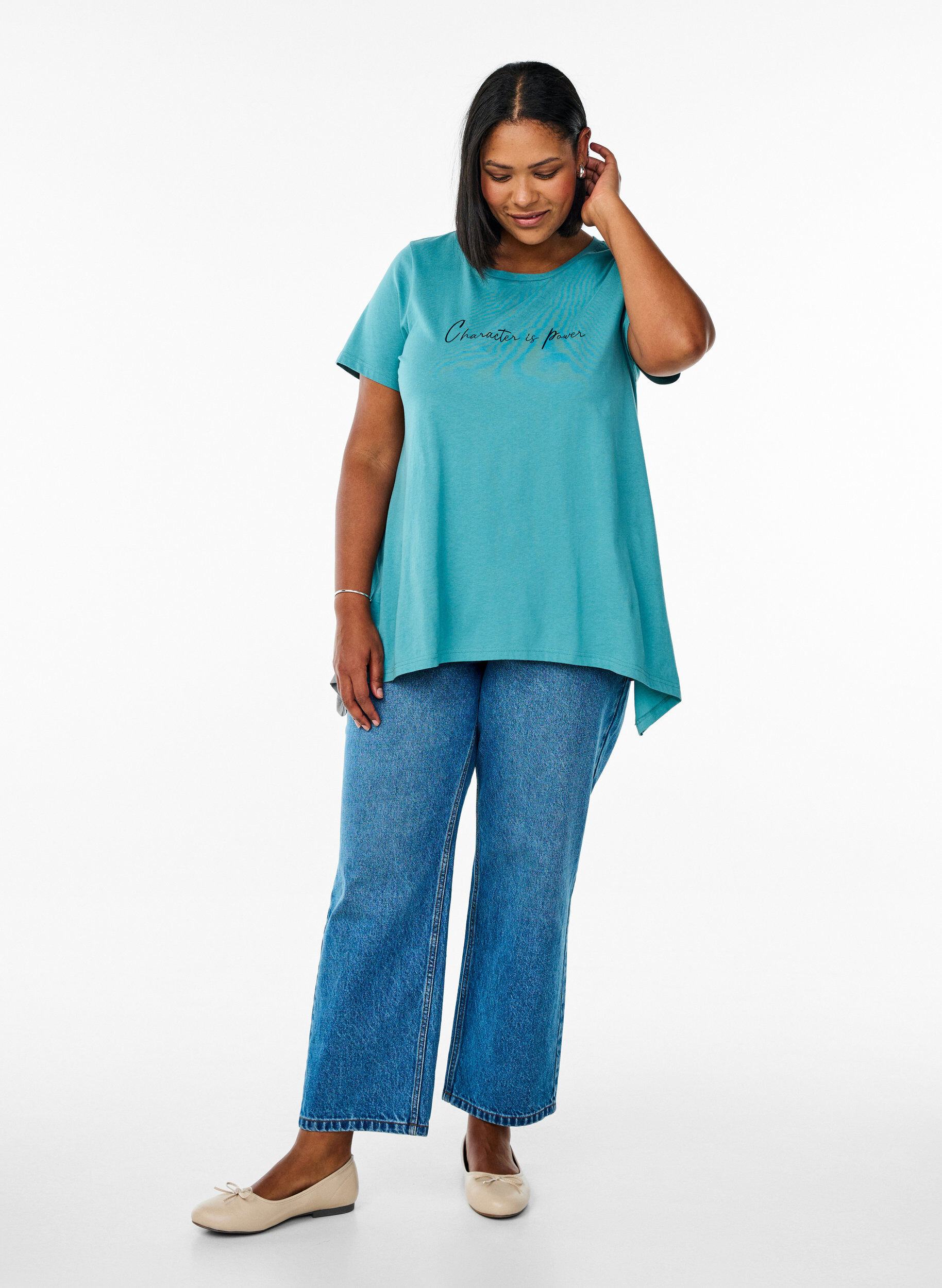 Zizzi T-Shirt mit Rundhalsausschnitt und A-Linie, Gr&uuml;n, Model image number 1