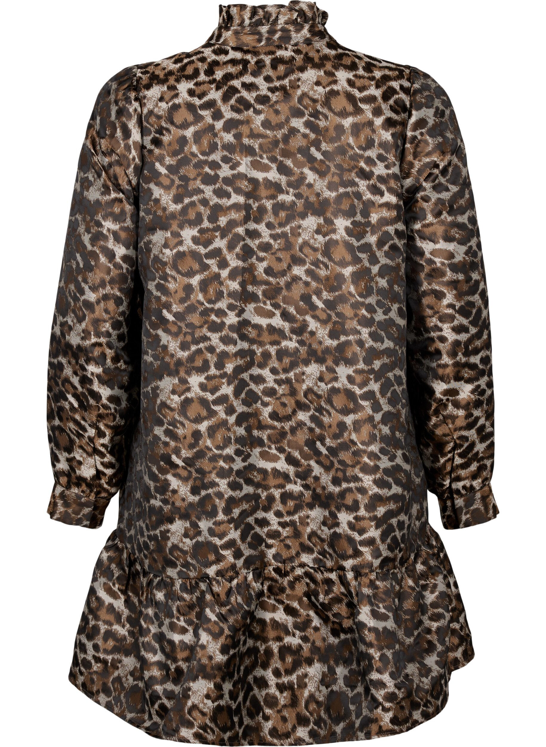 Zizzi Kurzes Jacquardkleid mit Leopardenmuster, Brown Leo AOP, Packshot image number 1