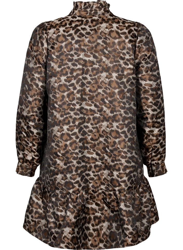 Kurzes Jacquardkleid mit Leopardenmuster, Brown Leo AOP, Packshot image number 1