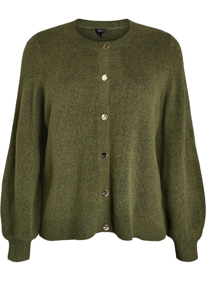 Strickjacke aus weichem Strick mit goldfarbenen Kn&ouml;pfen, Gr&uuml;n, Packshot image number 0