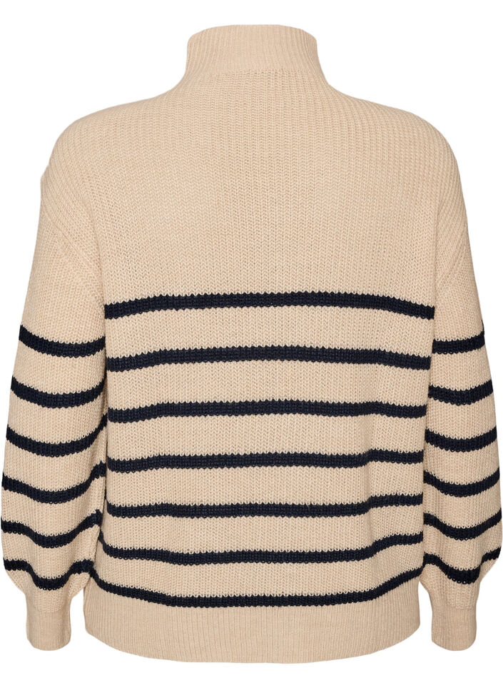 Strickpullover mit hohem Kragen und Rei&szlig;verschluss, Vanille, Packshot image number 1