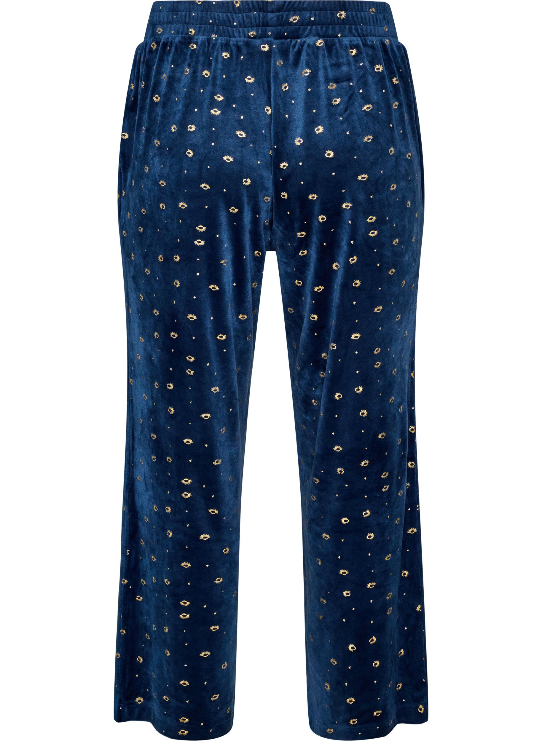 ZizziPyjamahose aus Velours mit Allover-Print, Blau, Packshot image number 1
