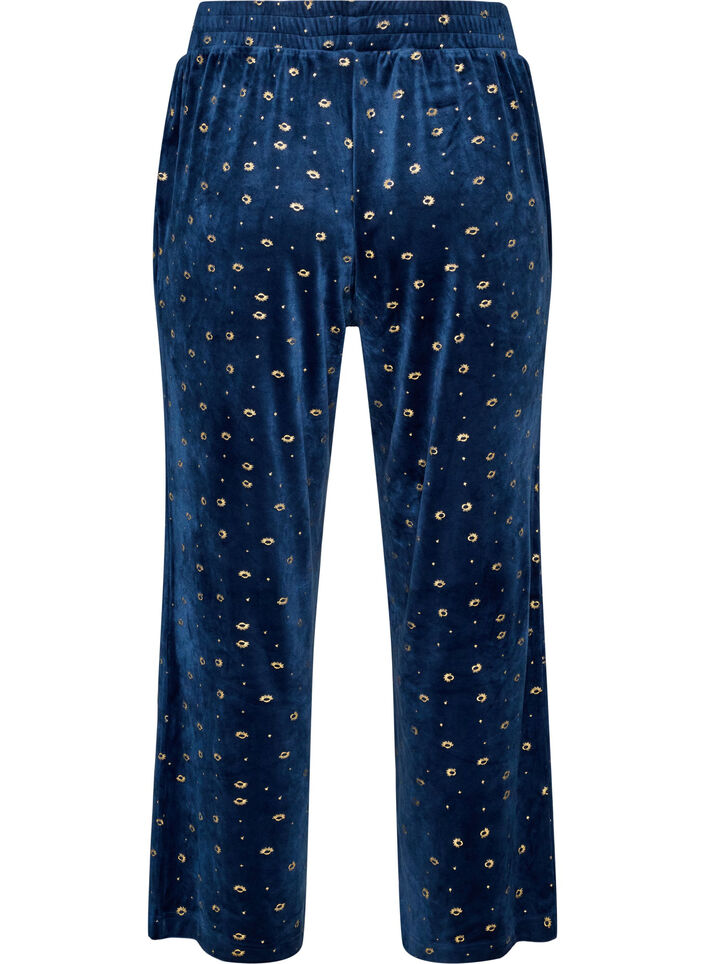 Pyjamahose aus Velours mit Allover-Print, Blau, Packshot image number 1