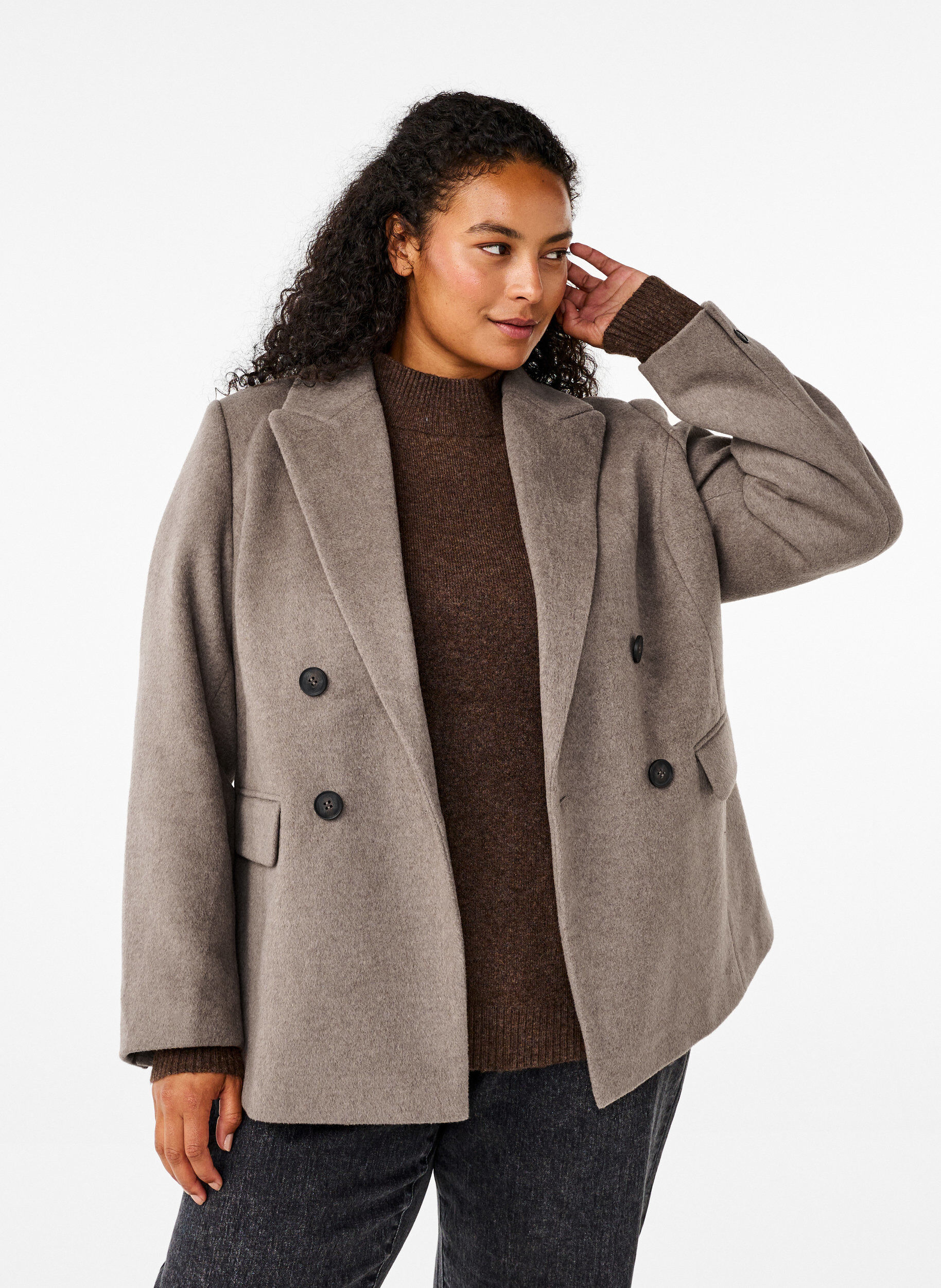 Zizzi Wollblazer mit angerauter Textur, Grau, Model image number 0