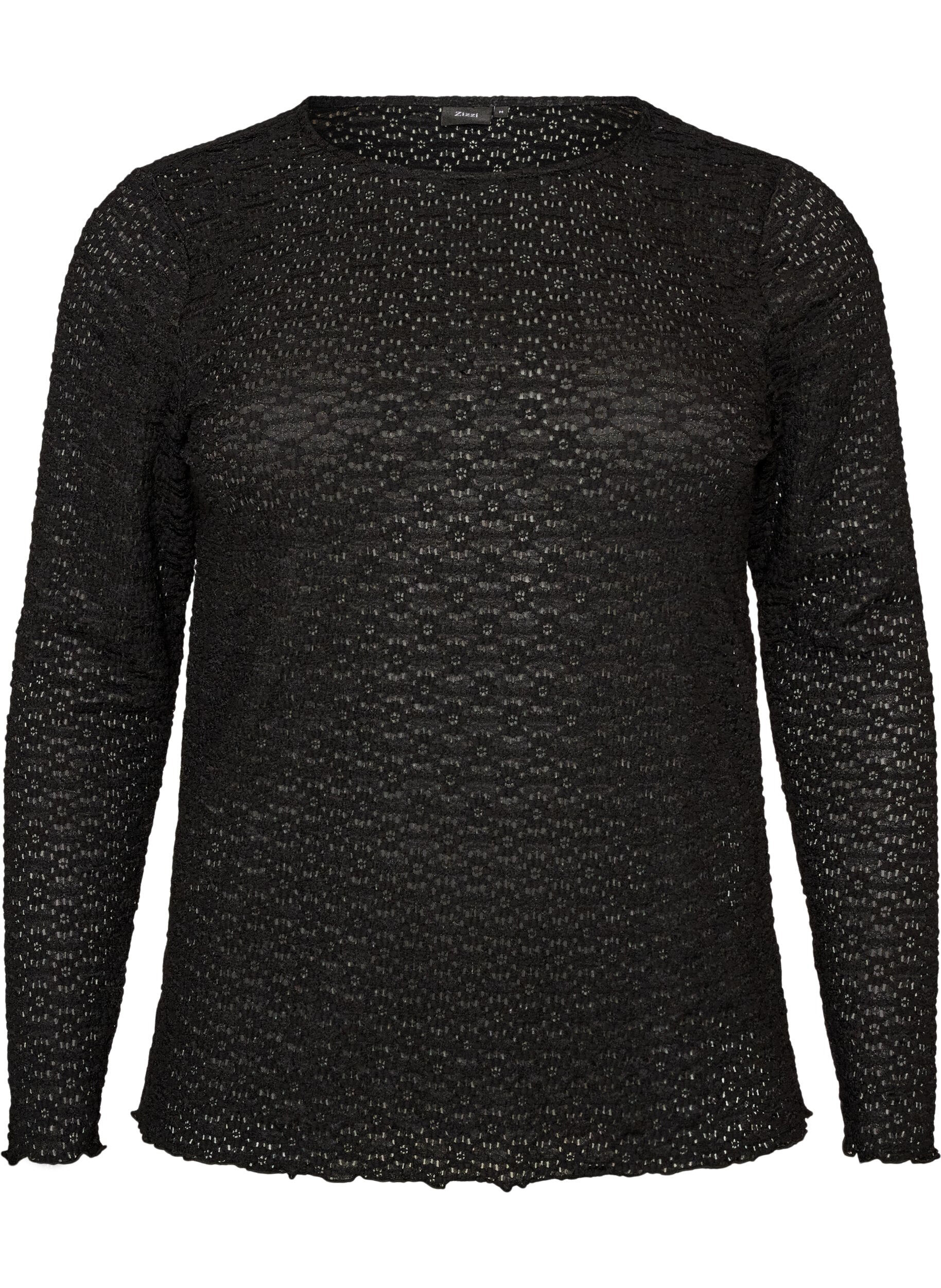Bluse mit Lochmuster und langen &Auml;rmeln