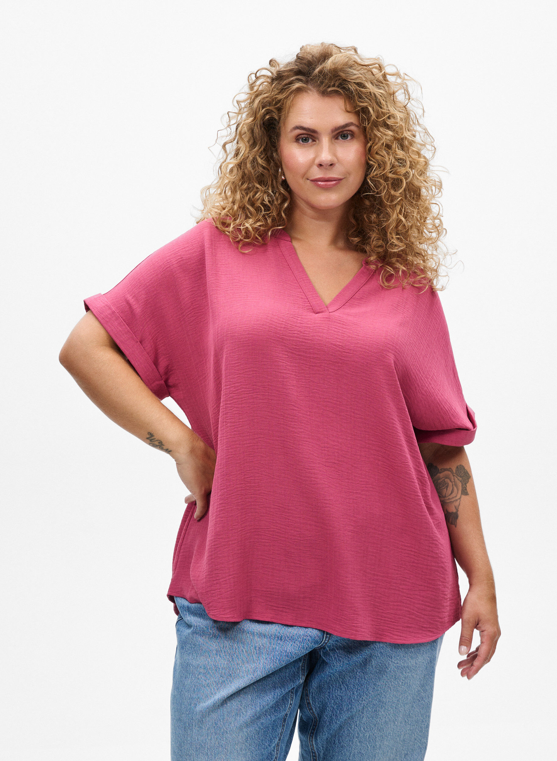 ZizziLockere Bluse mit kurzen &Auml;rmeln, Rot, Model image number 0