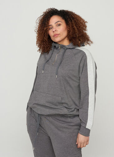 Sweatshirt mir Kapuze und Tasche, Dark Grey Melange, Model image number 0