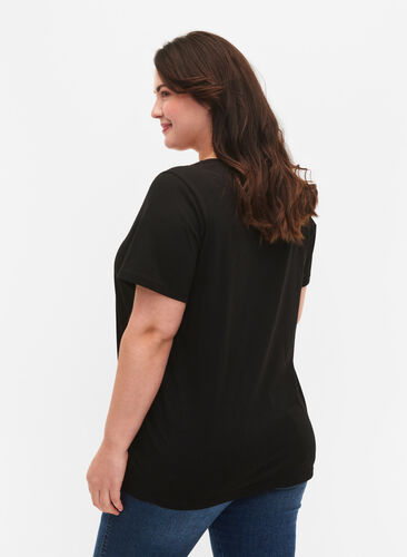 T-Shirt aus Baumwolle mit Druck, Black SUN, Model image number 1