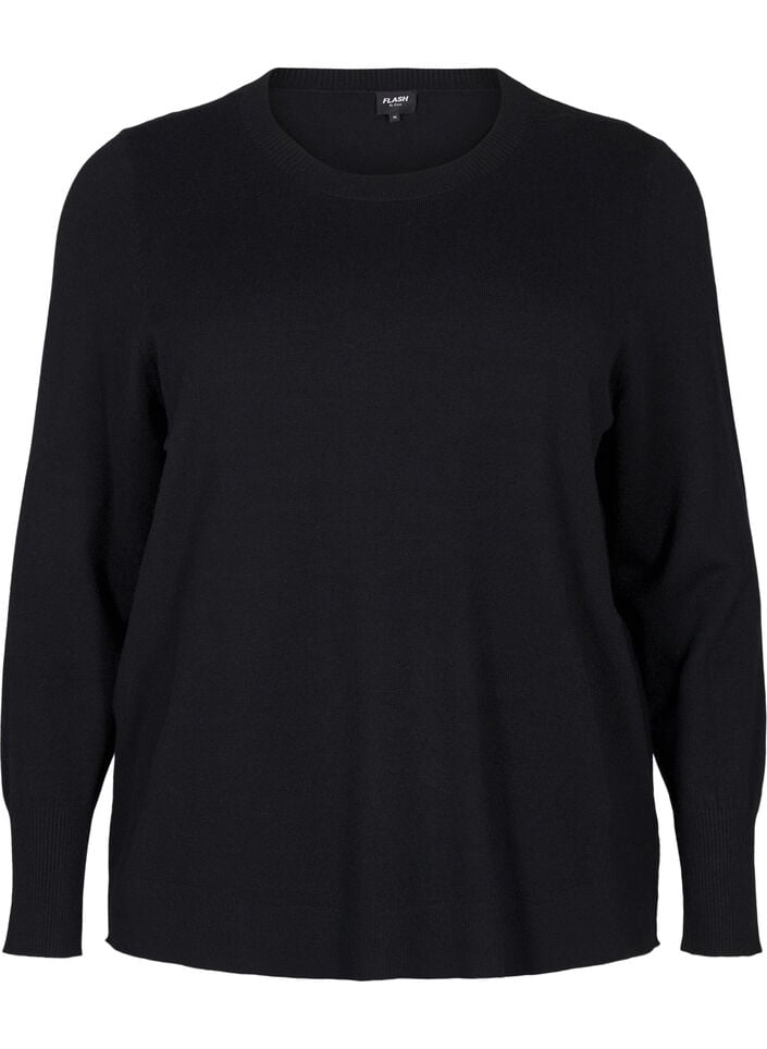 Strickpullover mit Rundhalsausschnitt, Schwarz, Packshot image number 0