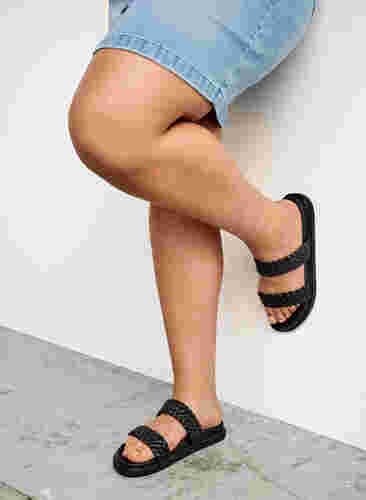 Wide Fit Sandalen aus Leder, Black, Image image number 1