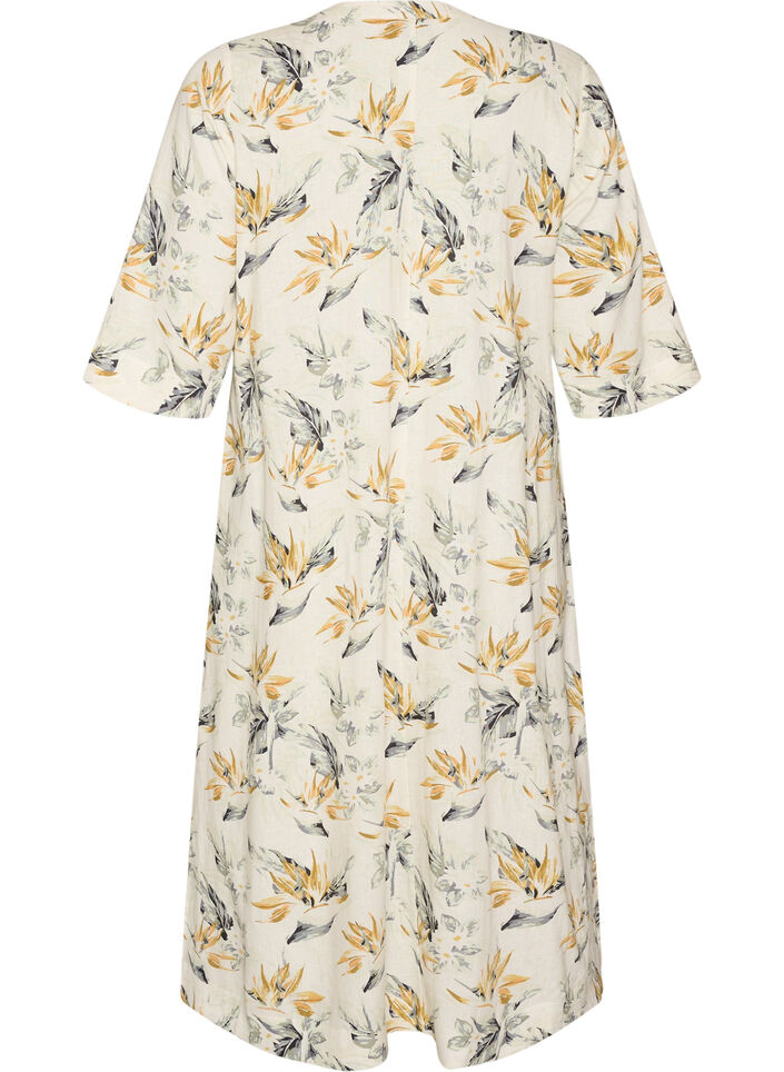 Midikleid aus Leinen und Viskose mit 1/2-&Auml;rmeln, Wei&szlig;, Packshot image number 1