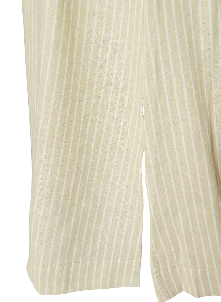 &Auml;rmelloses gestreiftes Midikleid aus Leinen und Viskose, Gr&uuml;n, Packshot image number 4