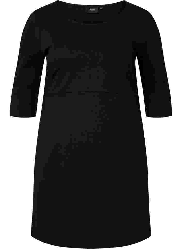 Unifarbenes Kleid mit 3/4 Ärmeln und Schlitz, Black, Packshot image number 0