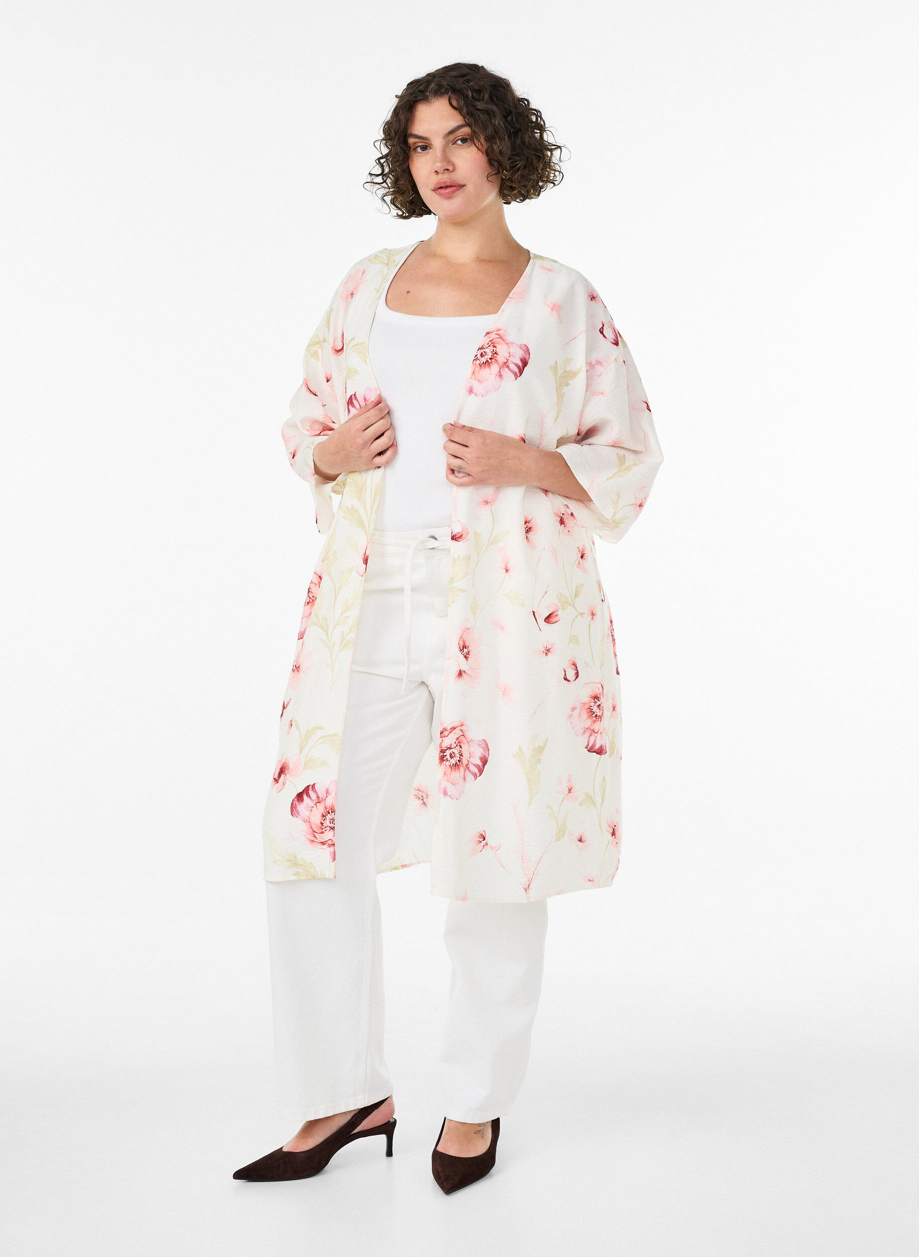 ZizziViskose-Kimono mit 3/4-&Auml;rmeln, Rot, Model image number 1