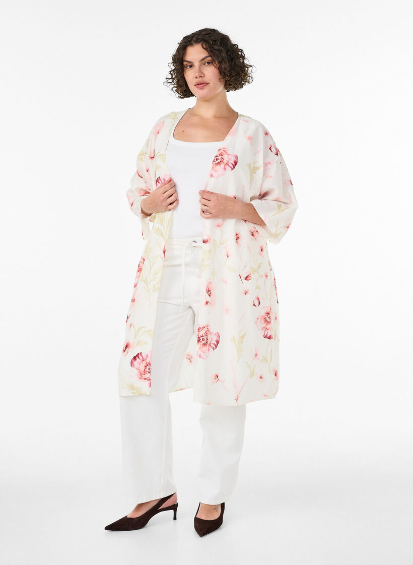 Viskose-Kimono mit 3/4-&Auml;rmeln, Rot, Model image number 1