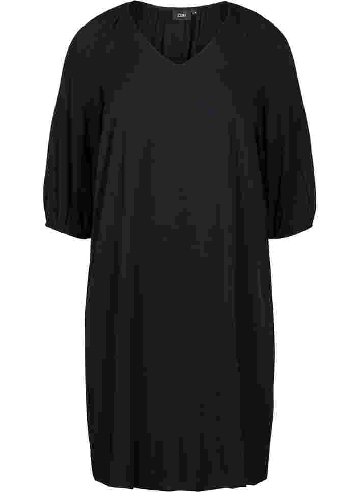 Viskosekleid mit V-Ausschnitt, Black, Packshot image number 0