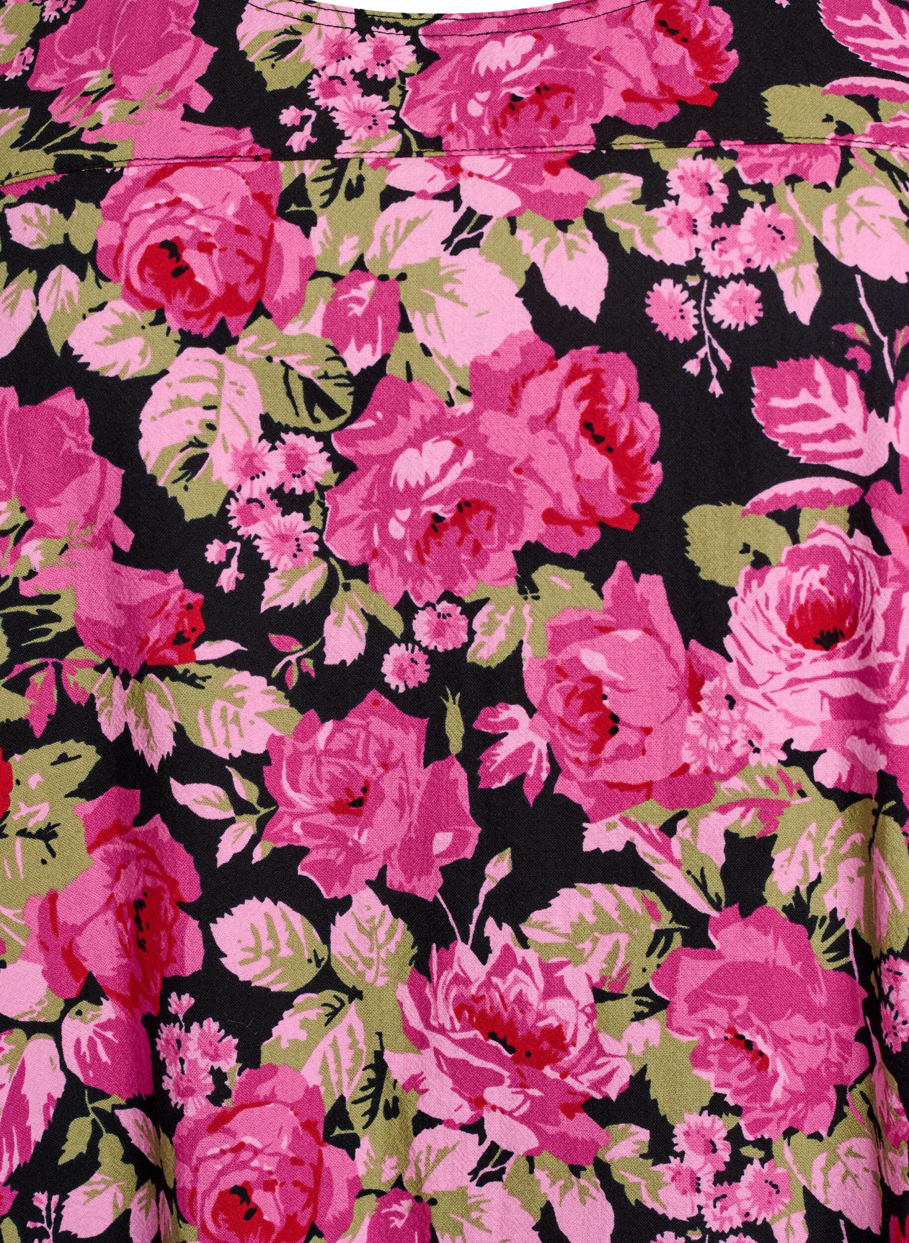 Zizzi Kurz&auml;rmliges Baumwollkleid mit Print, Schwarz, Packshot image number 2