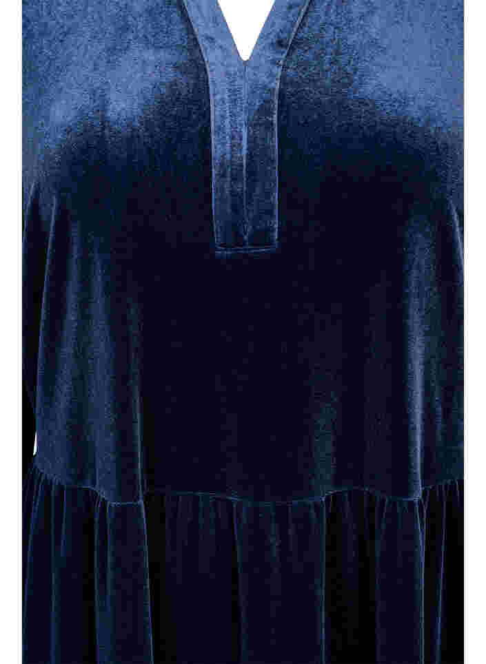 Kleid aus Velours mit Rüschenkragen und 3/4-Ärmeln, Navy Blazer, Packshot image number 2