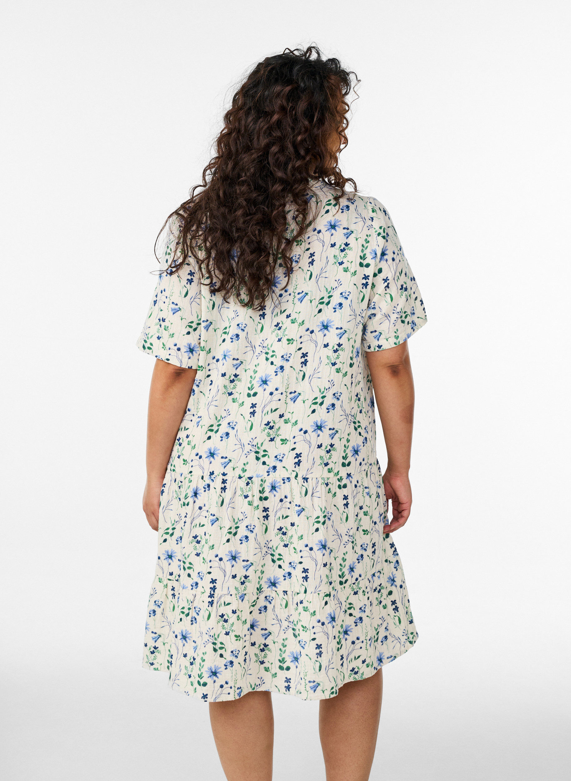 ZizziKurzes A-Linien-Kleid aus Baumwollmusselin, Beige, Model image number 2