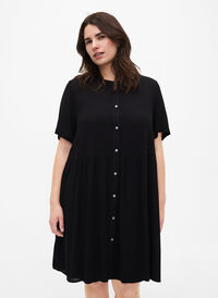 A-Linien-Kleid aus Viskose mit kurzen Ärmeln, Black, Model