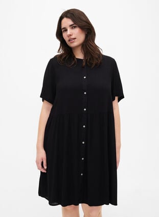 A-Linien-Kleid aus Viskose mit kurzen Ärmeln, Black, Model image number 0