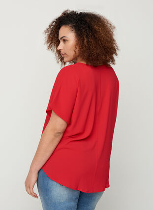 Bluse mit kurzen Ärmeln und Rundhalsausschnitt, Lipstick Red, Model image number 1