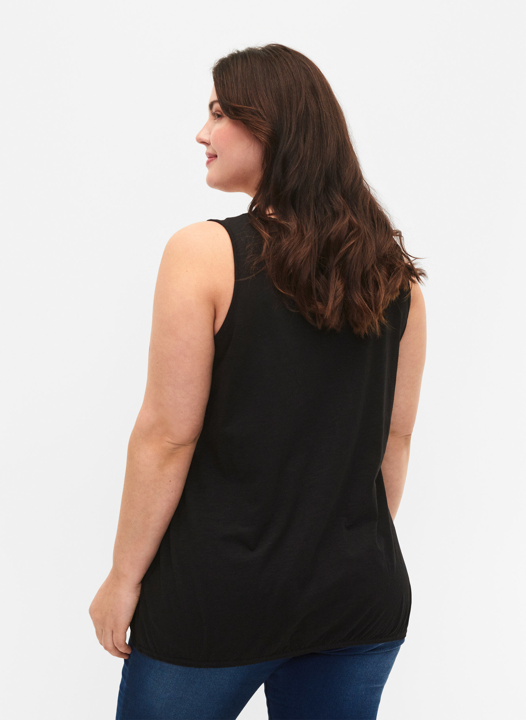 Zizzi Top aus Baumwolle mit Spitzenbesatz, Black, Model image number 1