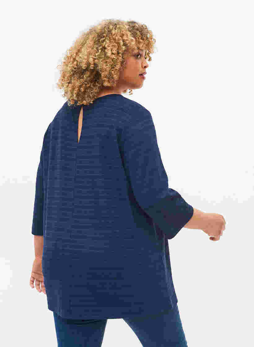 Bluse mit 3/4 Ärmeln und V-Ausschnitt, Navy Blazer, Model image number 1