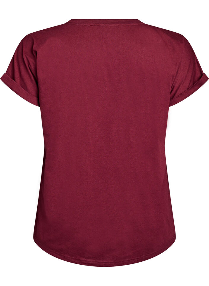 Kurz&auml;rmliges T-Shirt aus einer Baumwollmischung, Dunkles Bordeaux, Packshot image number 1