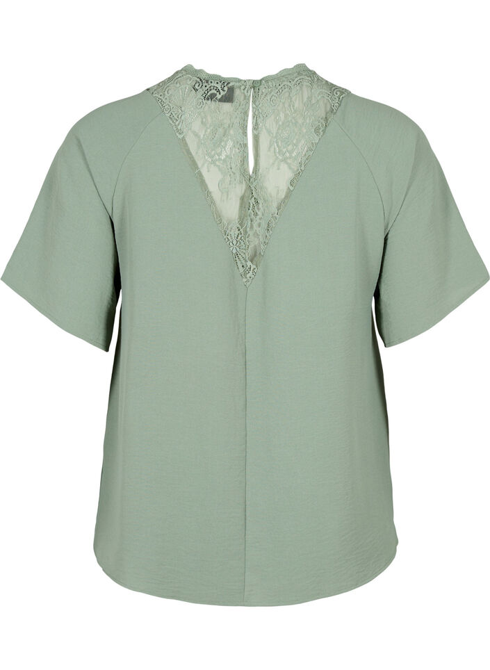 Kurzärmelige Bluse mit Spitze , Lily Pad, Packshot image number 1