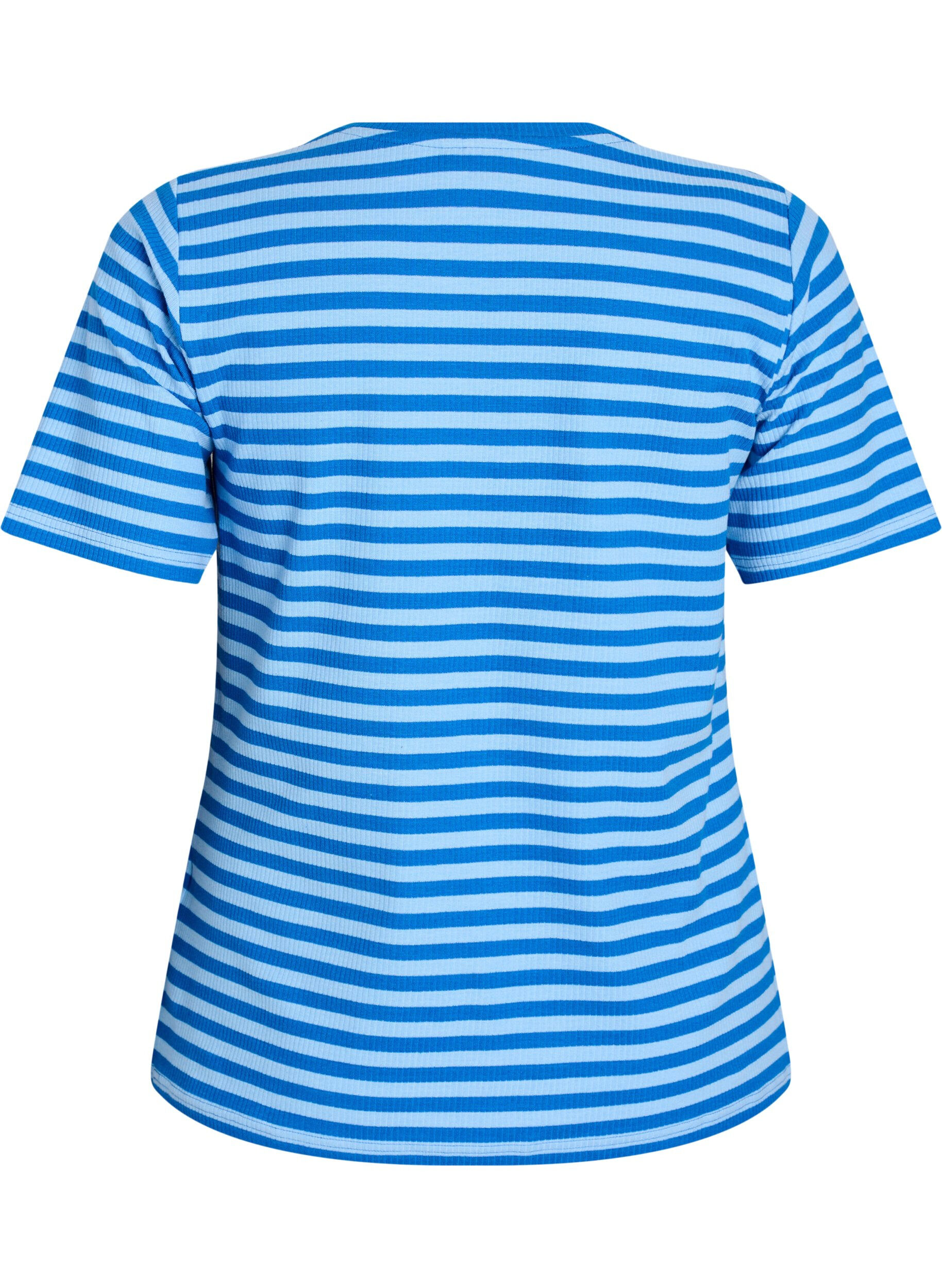 ZizziGestreiftes T-Shirt mit gerippter Struktur, Blau, Packshot image number 1