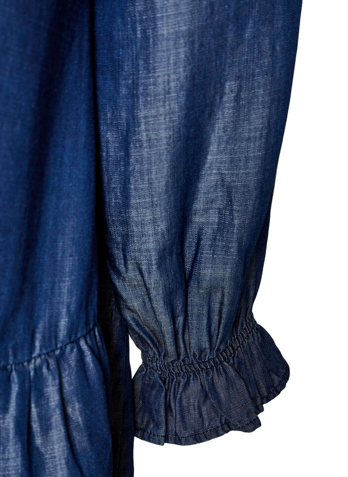 Kurzes Kleid im Denim-Look mit R&uuml;schen, Blau, Packshot image number 3