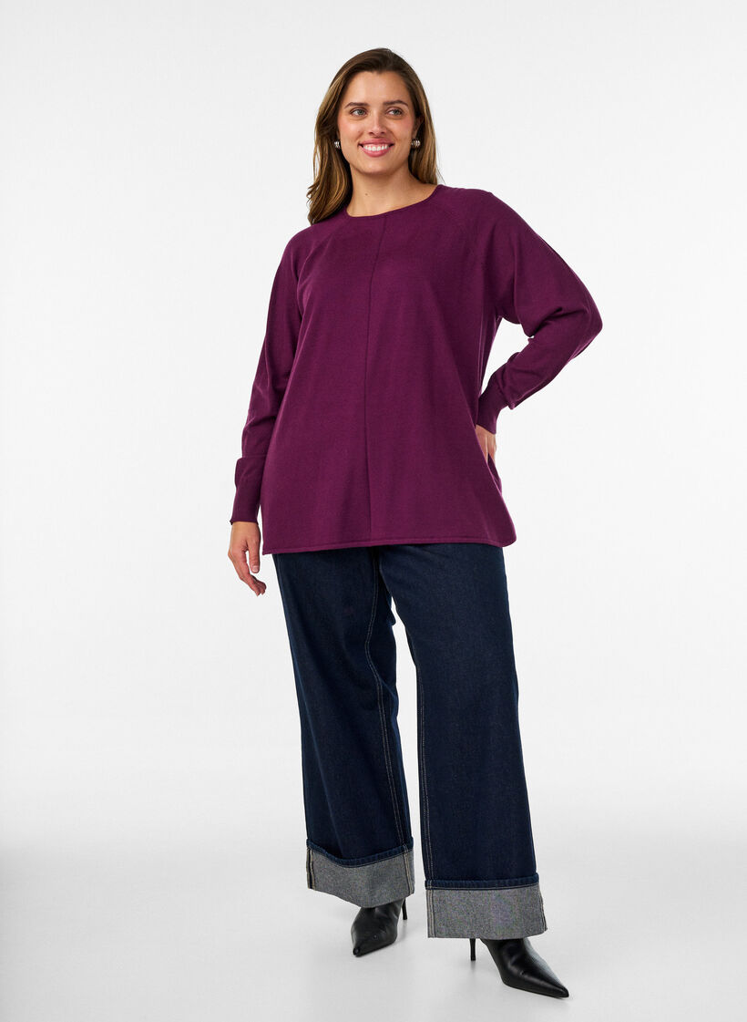 Strickbluse mit Rundhalsausschnitt und Strickmuster, Rot, Model image number 1