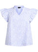 Ärmellose Bluse mit Streifen und Blumendruck, Blau, Packshot image number 0