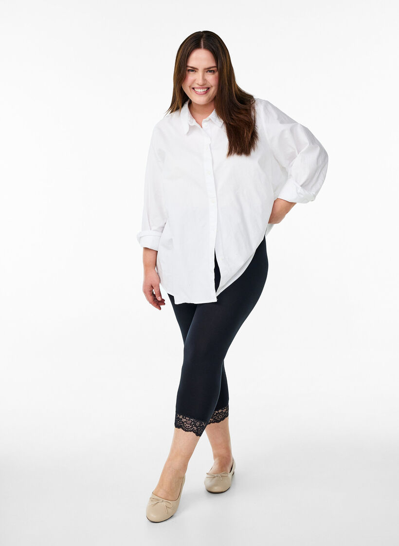 Basic 3/4 Leggings mit Spitzenbesatz, Schwarz, Model image number 1