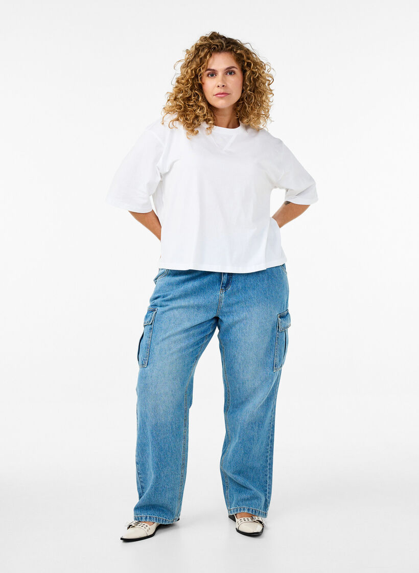 Boxy T-Shirt aus Bio-Baumwolle, Weiß, Model image number 1